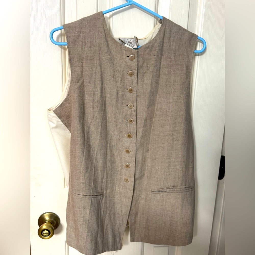 Vintage 1980s EXPRESS 100% linen vest top large classic back tie tan never worn